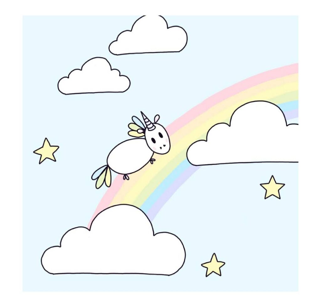 une licorne sur un arc-en-ciel