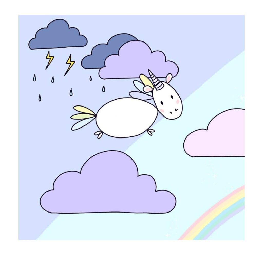 une licorne dans un ciel nuageux